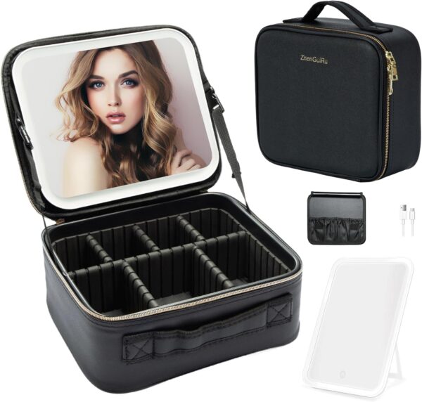 Travel Makeup Bag with Lighted Mirror