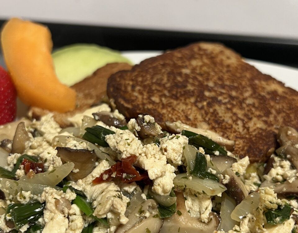 Delicious and Nutritious Plant-Based Tofu Breakfast Scrambler With Shiitake Mushrooms Recipe.